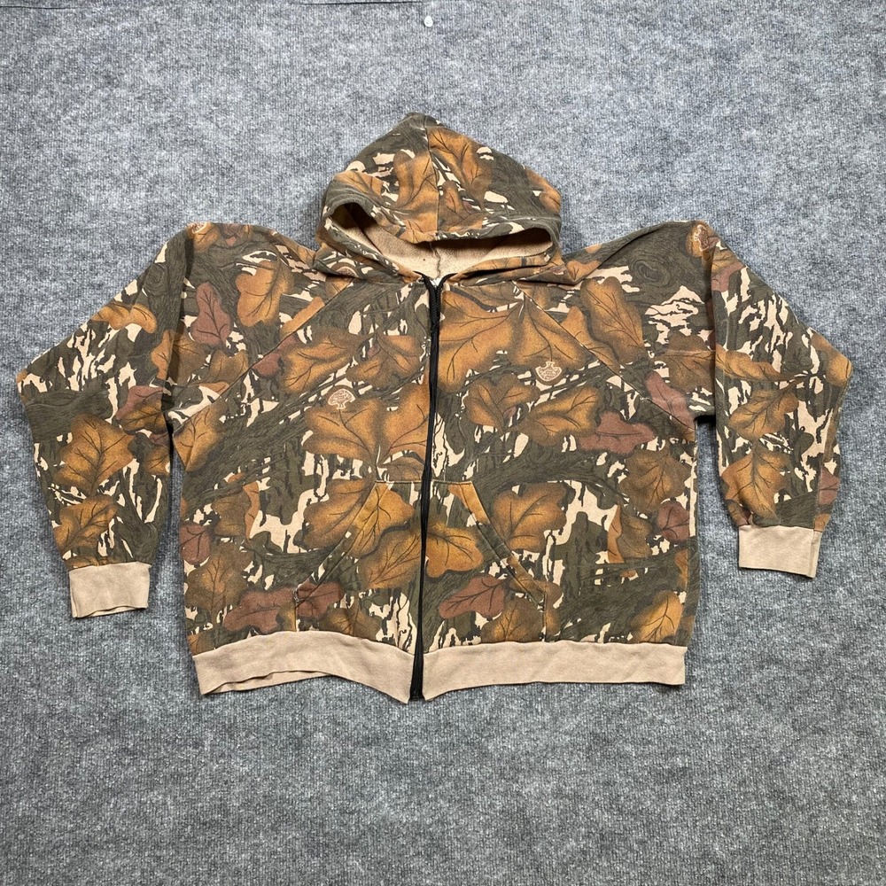 Men's Camouflage Leaf Fall Foliage‎ Print Full Zip Hoodie Made in America Large